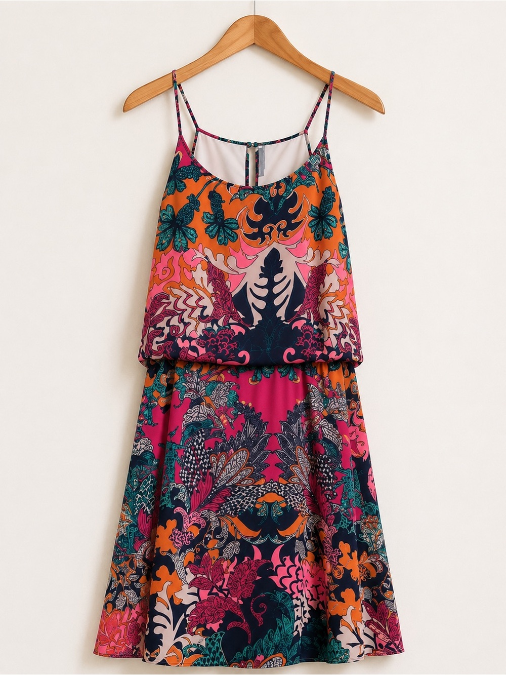 Octavia Colorful Floral Print Sleeveless Midi Dress L Blouson Waist Resort